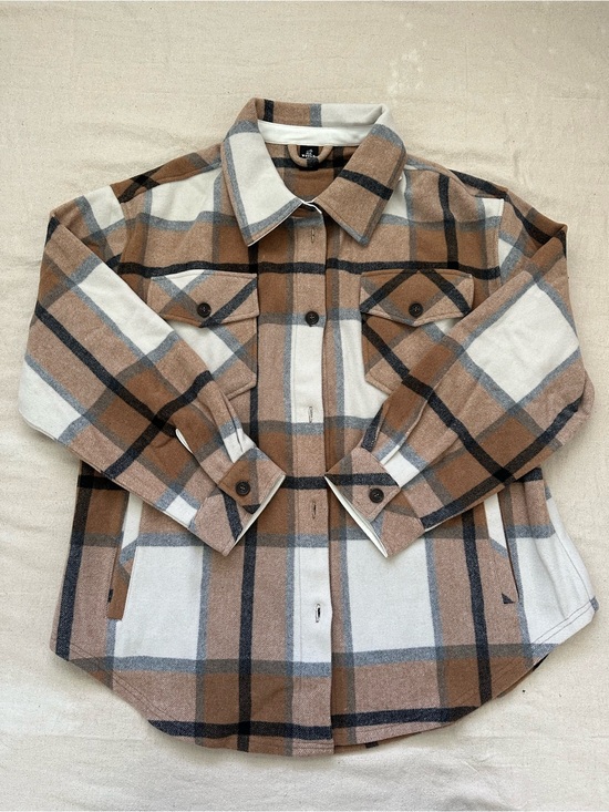 Woolx Jackets & Blazers - Woolx Sawyer Merino Wool Plaid Shacket XL Brown Beige Oversized Shirt Jacket